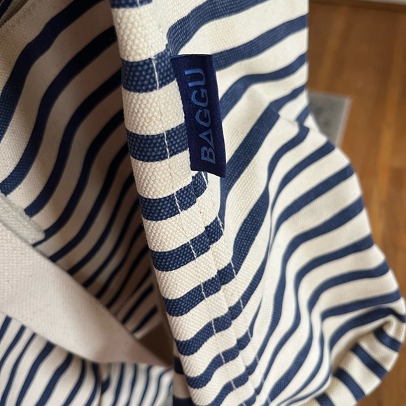 BAGGU Sailor Stripe Canvas Tote Bag Navy Nautical - Picture 3 of 3